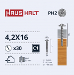 Isekeermestavad kruvid Haushalt DIN 14566, 4.2 mm x 16 mm, 30 tk