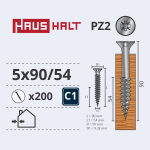 Puidukruvi, universaalsed Haushalt PZ2, 5 x 90 mm, valge v., 200 tk
