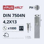 Isekeermestavad kruvid Haushalt, 4.2 mm x 13 mm, 1000 tk