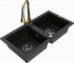 K&ouml;&ouml;givalamu koos kraaniga Mexen Mario Black+Gold, graniit, 82 cm x 43 cm x 16.1 cm, kuldne/must