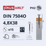 Isekeermestavad kruvid Haushalt DIN 7504O, 4.8 mm x 38 mm, 15 tk