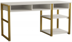 Kirjutuslaud ja riiul Kalune Design Emro, 150 cm x 58.4 cm, 75.8 cm, kuldne v./valge v.