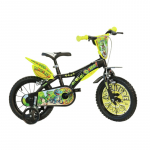 Lisaratastega laste jalgratas, laste Dino Bikes Dinosaur 614-DSA, must v./kollane v., 14"