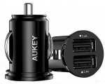 Auto laadija Aukey, 2 x USB, must v., 24 W
