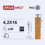 Isekeermestavad kruvid Haushalt DIN 14566, 4.2 mm x 16 mm, 30 tk