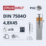 Isekeermestavad kruvid Haushalt DIN 7504O, 4.8 mm x 45 mm, 10 tk