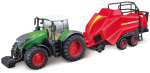 M&auml;ngutraktor Bburago Fendt 1050 Vario with Baler Lifter 31663, must v./punane v./roheline v.