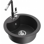 K&ouml;&ouml;givalamu koos kraaniga Mexen Diego, graniit, 48.8 cm x 48.8 cm x 16.7 cm, black granite+black granite/chrome