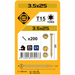 Puidukruvi, universaalsed Forte Tools TX15, 3.5 x 25 mm, kollane v., 200 tk