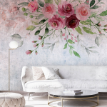 Fototapeet Artgeist Summer Bloom - Plant Motif With Flowers And Leaves In Pink Tones, 140 cm x 200 cm