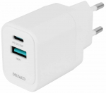Telefoni laadija Deltaco USBC-AC154, USB Type C/USB Type A, valge v., 22.5 W