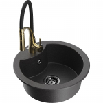 K&ouml;&ouml;givalamu koos kraaniga Mexen Diego, graniit, 48.8 cm x 48.8 cm x 16.7 cm, black granite+black/gold