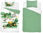 Laste voodipesukomplekt Cute Farm PPG-158, valge v./roheline v., 100 x 135 cm