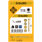 Puidukruvi, universaalsed Forte Tools TX15, 3.5 x 30 mm, kollane v., 200 tk