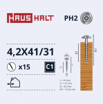 Isekeermestavad kruvid Haushalt DIN 14566, 4.2 mm x 41 mm/31 mm, 15 tk