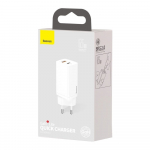 Telefoni laadija Baseus CCGAN2L-B02, USB Type C/USB, valge v., 65 W