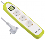 Pikendusjuhe Electraline, 1.0 mm&sup2;, 2 m, 3 pesa, 2USB