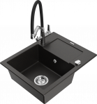 K&ouml;&ouml;givalamu koos kraaniga Mexen Enzo Duo, graniit, 57.6 cm x 46.5 cm x 17.4 cm, kroomi/must