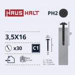 Isekeermestavad kruvid Haushalt DIN 14566, 3.5 mm x 16 mm, 30 tk