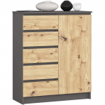 Kummut Akord Furniture Factory K80, pruun v./grafiit v., 97 cm x 35 cm x 80 cm