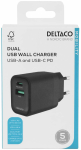Telefoni laadija Deltaco USBC-AC153, USB Type C/USB Type A, must v., 20 W
