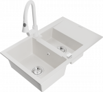 K&ouml;&ouml;givalamu koos kraaniga Mexen Gaspar White, graniit, 73 cm x 47 cm x 17.7 cm, valge