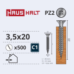 Puidukruvi, universaalsed Haushalt, 3.5 x 20 mm, valge, 50 tk