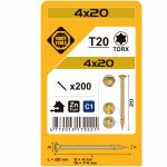 Puidukruvi, universaalsed Forte Tools TX20, 4 x 20 mm, kollane, 200 tk