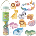 Puidust m&auml;nguasi, n&ouml;&ouml;ride komplekt Woopie Montessori Zoo, mitmev&auml;rviline, 13 tk