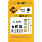 Puidukruvi, universaalsed Forte Tools TX20, 4 x 40 mm, kollane v., 200 tk