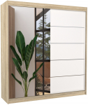 Riidekapp Oliver, valge v./sonoma tamm v., 58 cm x 200 cm x 215 cm, peegliga