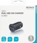 Auto laadija Deltaco USB-CAR124, 2 x USB Type A, must