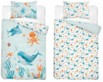 Laste voodipesukomplekt Little Ocean World PPG-157, sinine v./valge v./oranž v., 120 x 90 cm