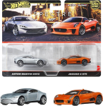 M&auml;nguautode komplekt Mattel Hot Wheels Premium Car Culture Jaguar C-X75 & Aston Martin DB10 JBL04, 1:64, h&otilde;be v./oranž v.