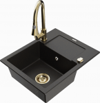 K&ouml;&ouml;givalamu koos kraaniga Mexen Enzo, graniit, 57.6 cm x 46.5 cm x 17.4 cm, kuldne/must