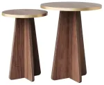 Kohvilaudade komplekt Kalune Design Mushroom 2, kuld v./p&auml;hklipuu v., 40 cm x 40 cm x 50 cm, 2 tk