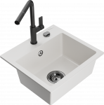 K&ouml;&ouml;givalamu koos kraaniga Mexen Milo Flora, graniit, 43.5 cm x 41 cm x 17.1 cm, valge/must