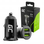 Auto juhtmevaba laadija Green Cell CADM-GC-36AA, USB-A, must, 36 W