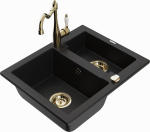 K&ouml;&ouml;givalamu koos kraaniga Mexen Carlos, graniit, 58 cm x 47 cm x 17.7 cm, kuldne/must