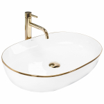 Vannitoa kraanikauss Rea Cleo, keraamiline, 60.5 cm x 41 cm x 14 cm, kuldne v./valge v.