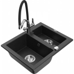 K&ouml;&ouml;givalamu koos kraaniga Mexen Carlos, graniit, 58.2 cm x 47.5 cm x 17.7 cm, metallic black/silver+black/chrome