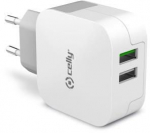 Telefoni laadija Celly Universal Dual USB Turbo Travel, USB/AC/DC, valge v.