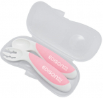 S&ouml;&ouml;giriistad Edison Mama Begginer Set Fork & Spoon, 9 kuud, pol&uuml;prop&uuml;leen (pp)/termoplastkumm (tpe), valge v./roosa v.