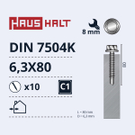 Isekeermestavad kruvid Haushalt, 6.3 mm x 80 mm, 10 tk