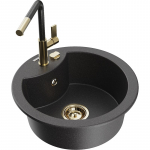 K&ouml;&ouml;givalamu koos kraaniga Mexen Diego, graniit, 48.8 cm x 48.8 cm x 16.7 cm, black granite+black granite/gold