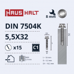 Isekeermestavad kruvid Haushalt DIN 7504K, 5.5 mm x 32 mm, 15 tk