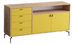 Kummut Kalune Design Liora, tamm v./kollane v., 86 cm x 140 cm x 40 cm