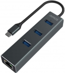 Adapter Savio USB-C - 3 x USB/RJ-45 AK-57 USB-C male, 3 x USB/RJ-45 female, hall v.