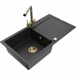 K&ouml;&ouml;givalamu koos kraaniga Mexen Leo, graniit, 90 cm x 50 cm x 19 cm, metallic black/silver+gold