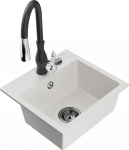 K&ouml;&ouml;givalamu koos kraaniga Mexen Milo, graniit, 43 cm x 41 cm x 17.1 cm, valge/must